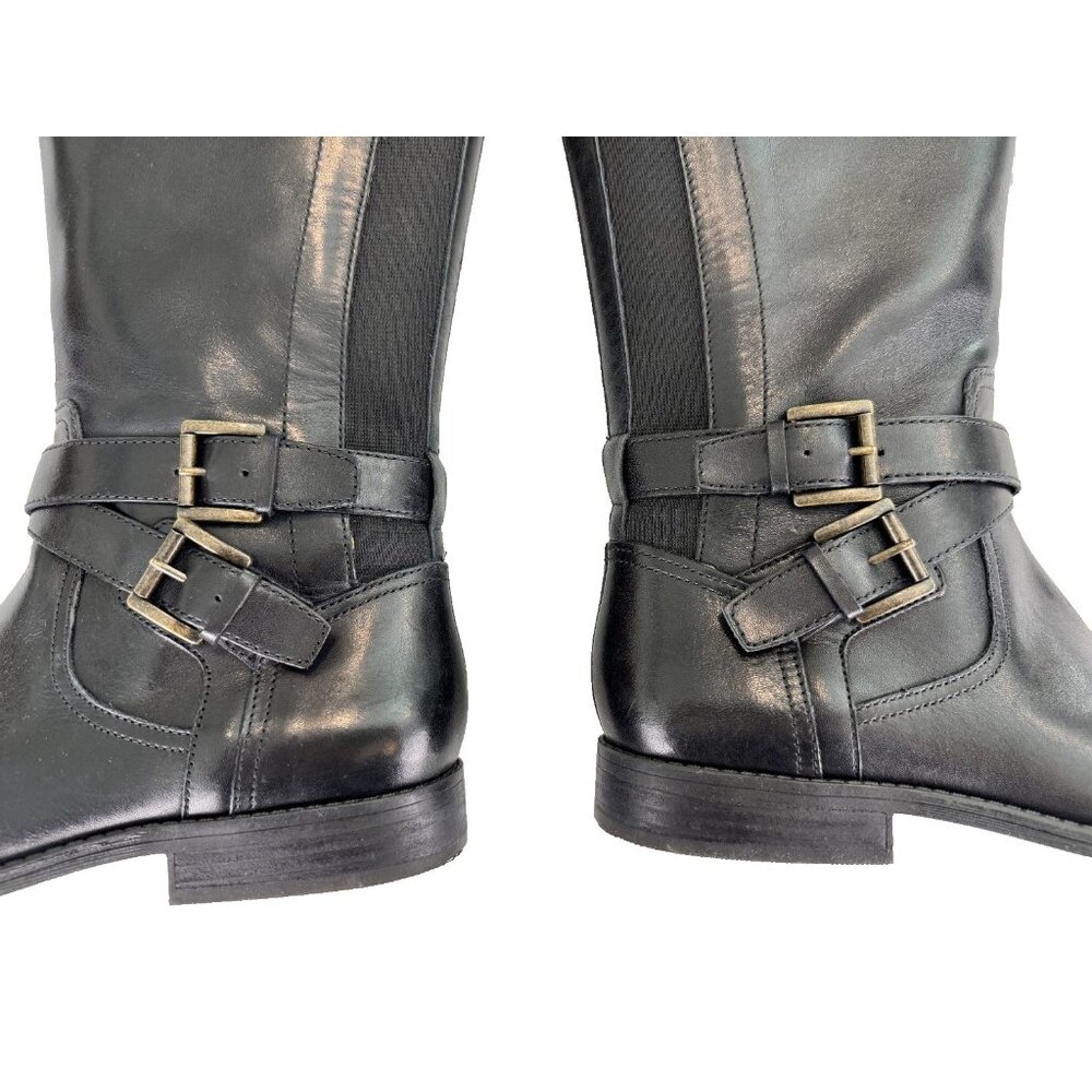 Marc Fisher Women’s‎ Tall Riding Boots Black W/ Brown Leather Buckle Zip Size 8M - Picture 8 of 12